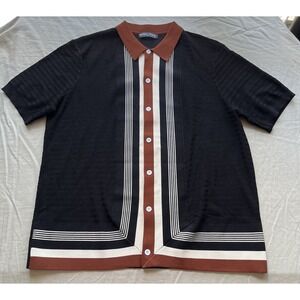 PJ Paul Jones Sweater Men XL Button Up Knit Golf Cardigan Ribbed Retro Y2K Black